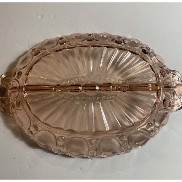 VINTAGE Hocking Depression Glass PINK Serving / Relish Bowl Dish Oyster & Pearl - Picture 7 of 11